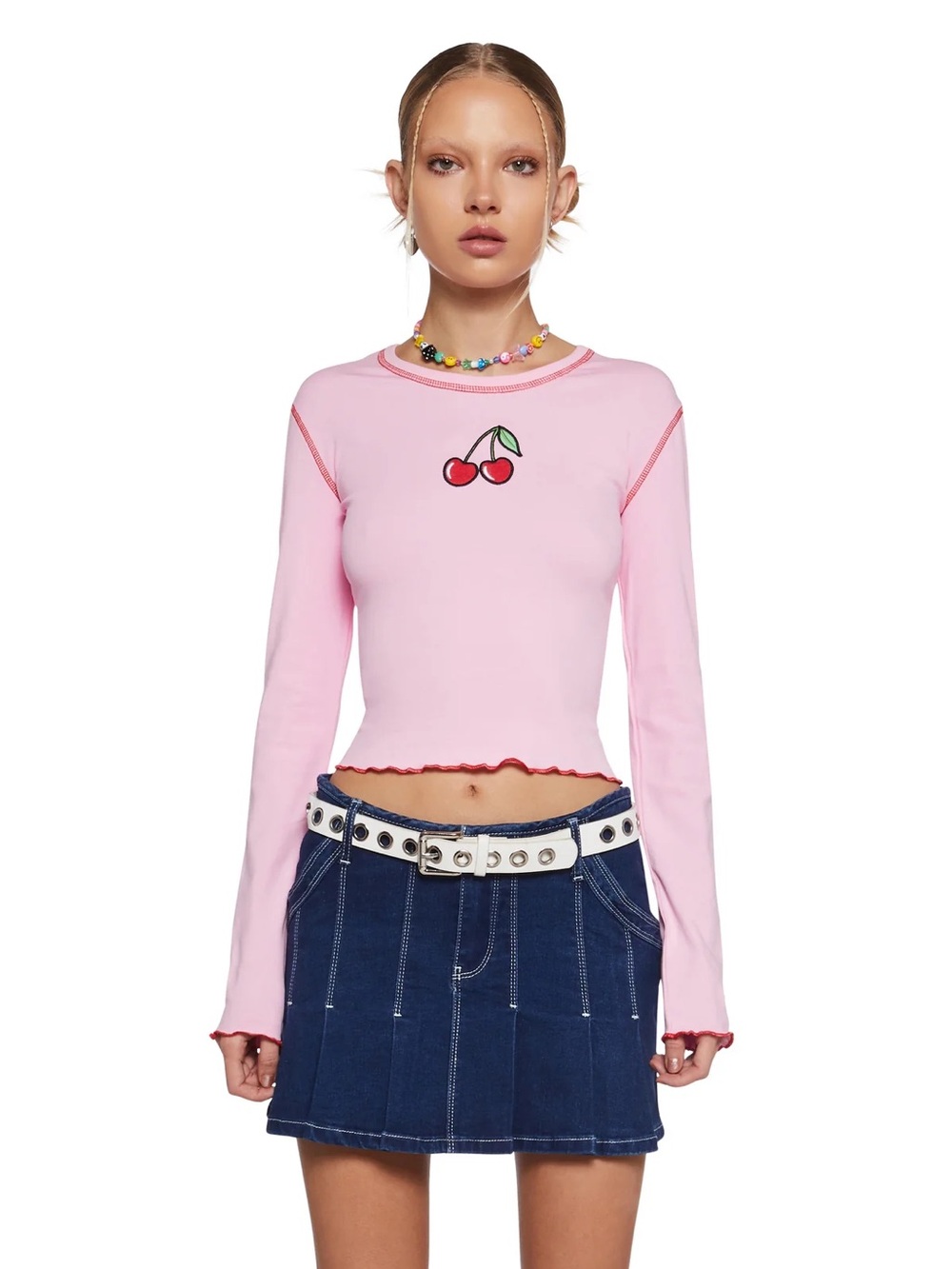 Delia’s by Dolls Kill Pucker Up Long Sleeve Tee in Pink Size Small - Picture 1 of 8